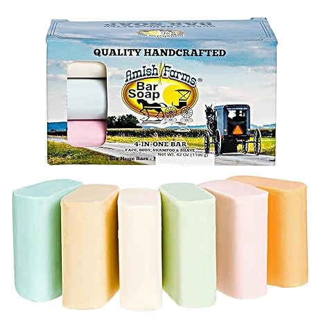 Amish Farms Bar Soap w/All Natural Bentonite Clay (6 Bars) Made in USA
