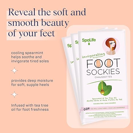 SpaLife Softening Care Foot Sockies (8-Pack) - Spearmint & Tea Tree Oil