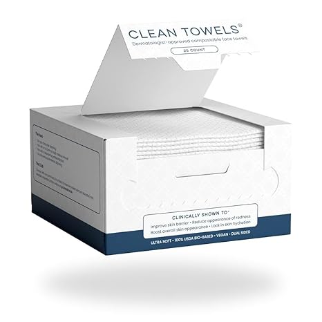 Clean Skin Club Clean Towels™, 100% USDA Biobased Dermatologist Approved Face Towel