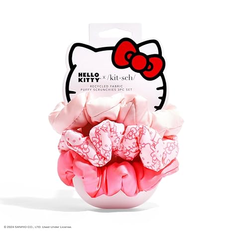 Hello Kitty x Kitsch Fabric Scrunchies - No Crease Hair Ties for Girls