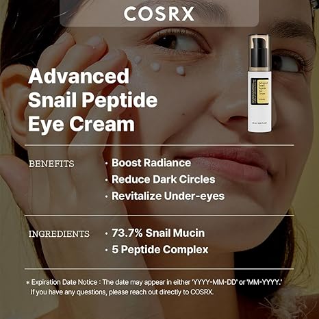 COSRX Snail Mucin Peptide Under Eye Cream, 0.84 fl oz, 73.7% Snail Mucin and Niacinamide