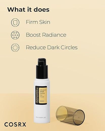 COSRX Snail Mucin Peptide Under Eye Cream, 0.84 fl oz, 73.7% Snail Mucin and Niacinamide