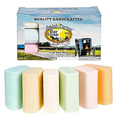 Amish Farms Bar Soap w/All Natural Bentonite Clay (6 Bars) Made in USA