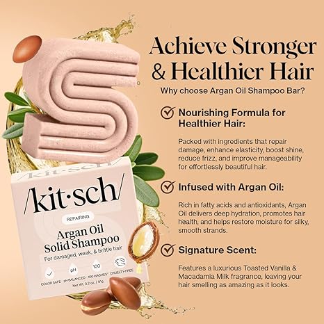 Kitsch Argan Oil Shampoo Bar - Repairing Solid Hair Shampoo for Women and Men
