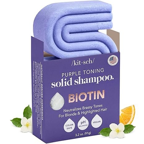 Kitsch Toning Purple Shampoo Bar for Blonde Hair with Biotin for Strengthening Hair & Neutralizing Brassy Tones