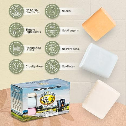 Amish Farms Bar Soap w/All Natural Bentonite Clay (6 Bars) Made in USA